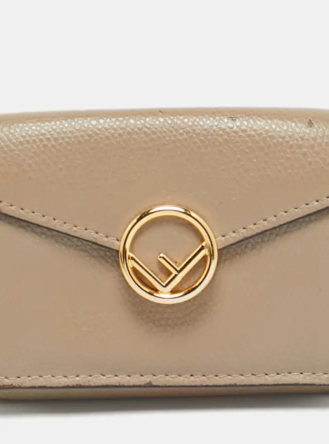 Fendi Baguette Micro Beige Leather Trifold Wallet