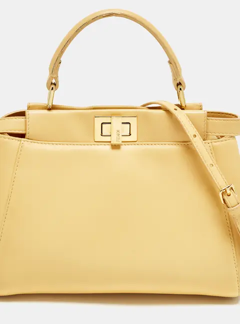 Fendi Peekaboo Mini Light Yellow Leather Top Handle Bag
