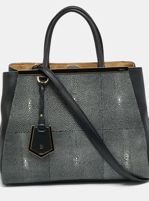 Fendi 2Jours Medium Black Leather and Stingray Tote