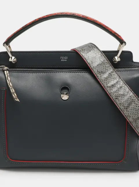 Fendi Dotcom Blue Leather and Python Top Handle Bag