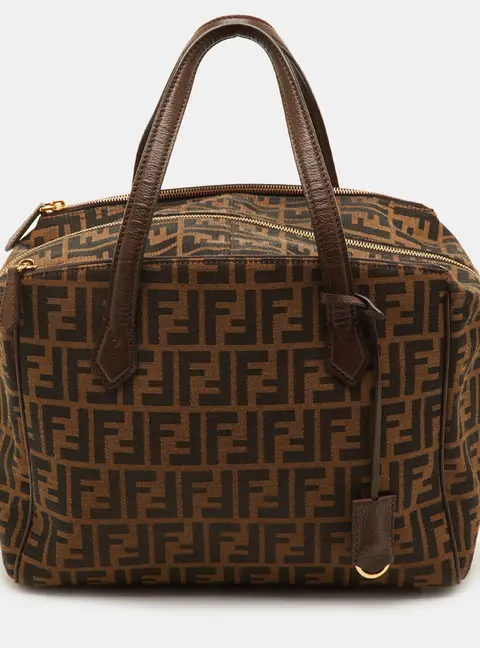 Fendi Tobacco Zucca Canvas and Leather Double Zip Satchel