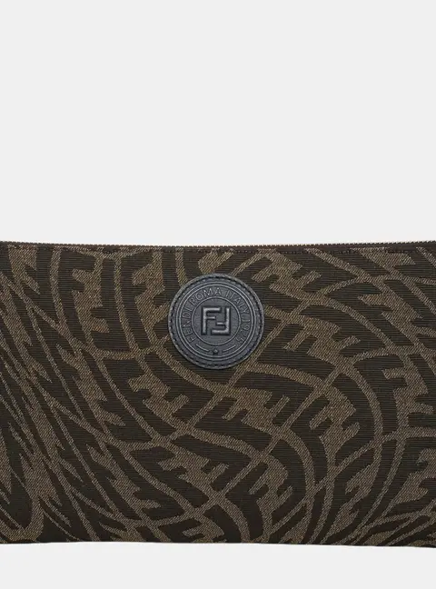 Fendi Vertigo Zip Pouch Black Monogram Canvas Clutch Bag