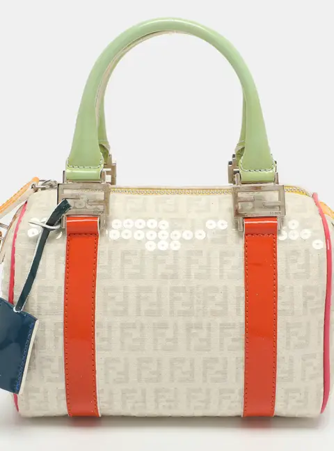 Fendi Forever Bauletto Mini Multicolor Coated Canvas and Patent Leather Sequins Boston Bag