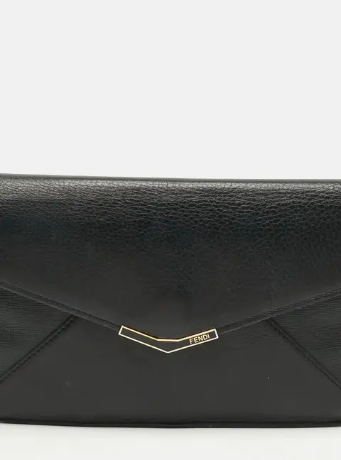 Fendi 2Jours Envelope Black Leather Clutch