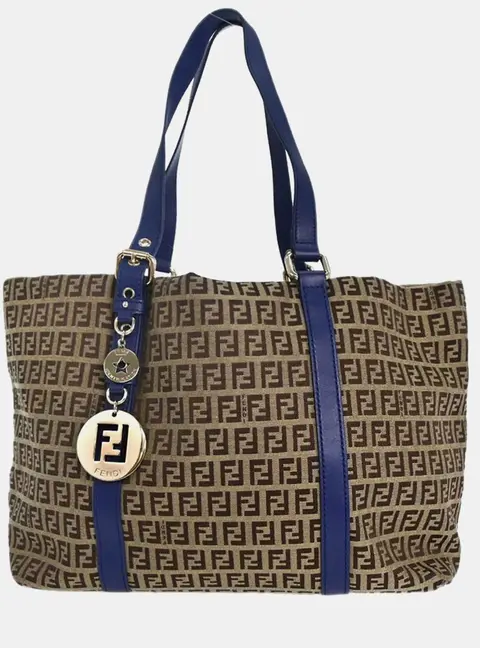 Fendi Beige Blue Zucchino Tote Bag