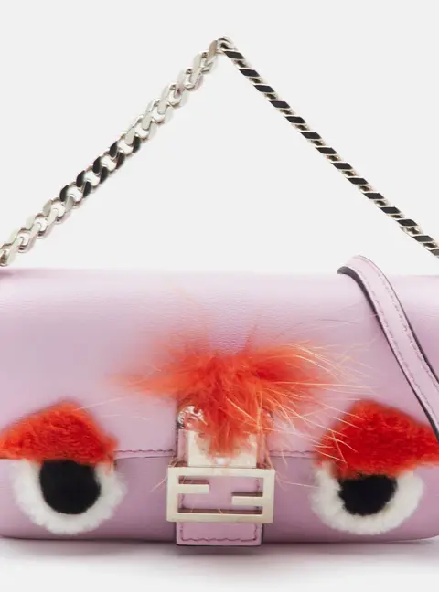 Fendi Buggie Micro Pink Leather and Fur Baguette Crossbody Bag