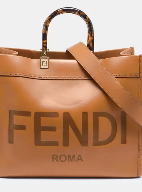 Fendi Sunshine Medium Brown Leather Shopper Tote