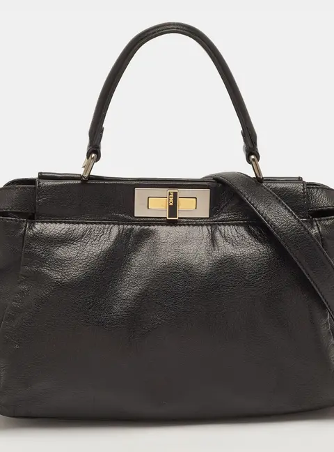 Fendi Peekaboo Medium Black Leather Top Handle Bag