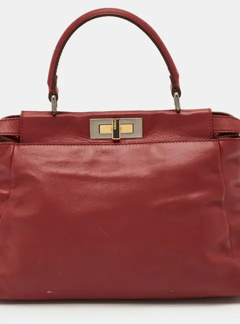Fendi Peekaboo Medium Red Leather Top Handle Bag