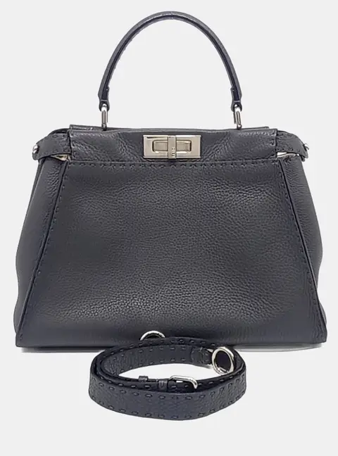 Fendi Peekaboo Medium Grey Selleria Leather Top Handle Bag