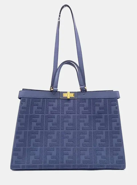 Fendi Peekaboo X Medium Blue Leather Satchel Bag