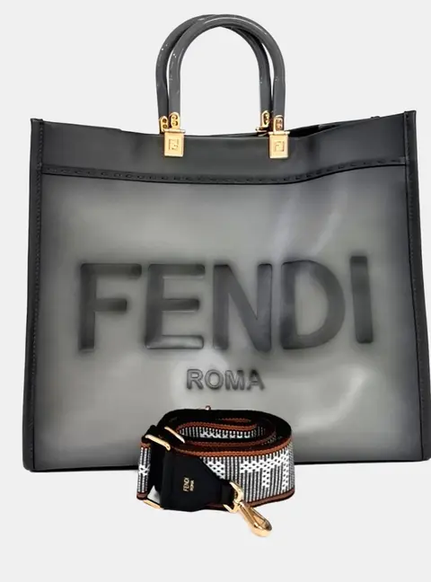 Fendi Sunshine Large Grey Calfskin Leather Top Handle Bag
