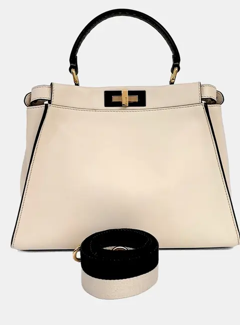Fendi Peekaboo Regular White Leather Top Handle Bag
