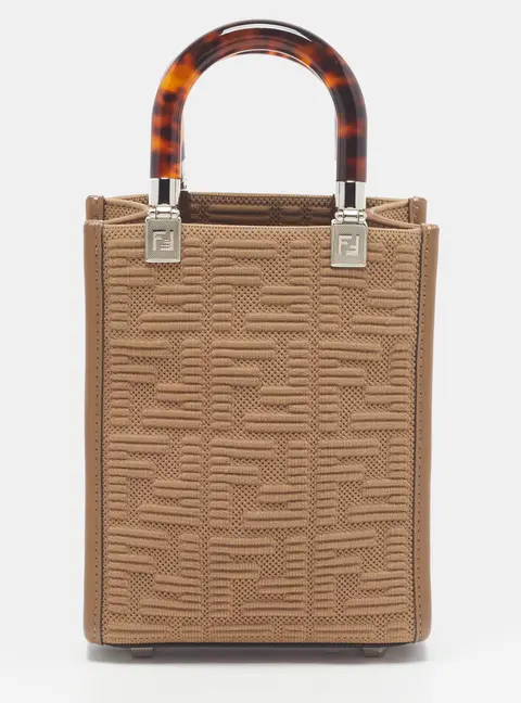 Fendi Sunshine Mini Beige Zucca Embossed Fabric Tote