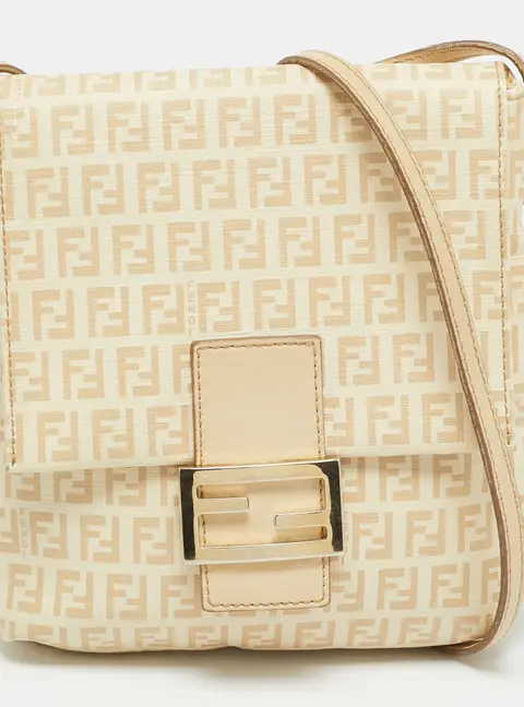 Fendi Beige Zucchino Coated Canvas Messenger Bag