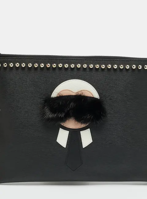 Fendi Karlito Black Leather Flat Clutch