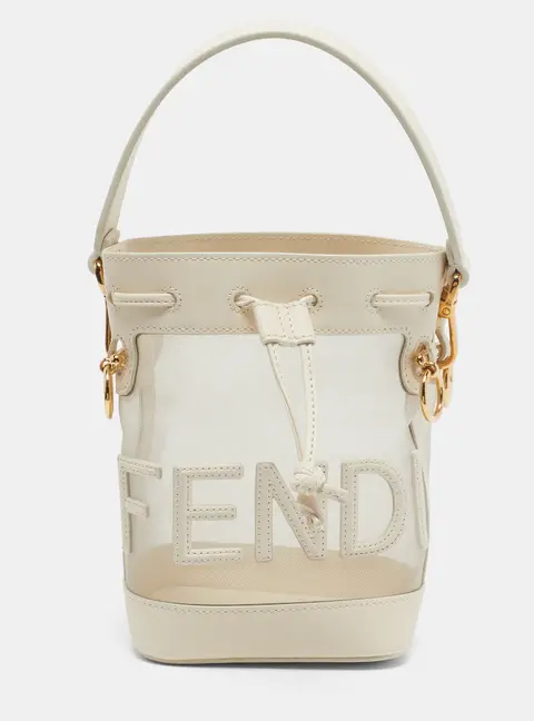 Fendi Mon Tresor Mini Off White Mesh and Leather Bucket Bag