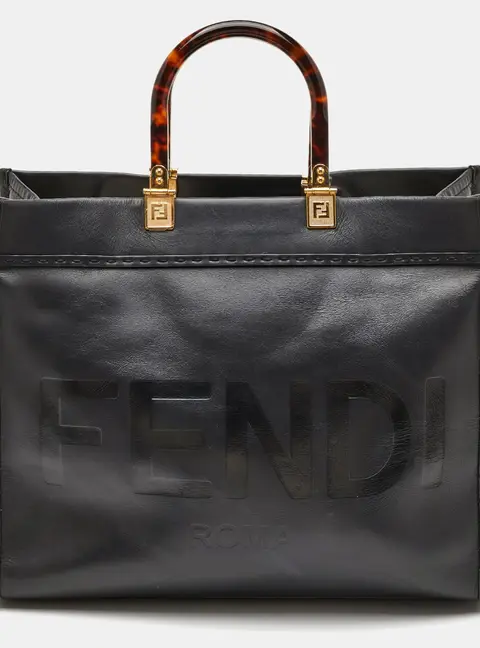 Fendi Sunshine Medium Black Leather Shopper Tote
