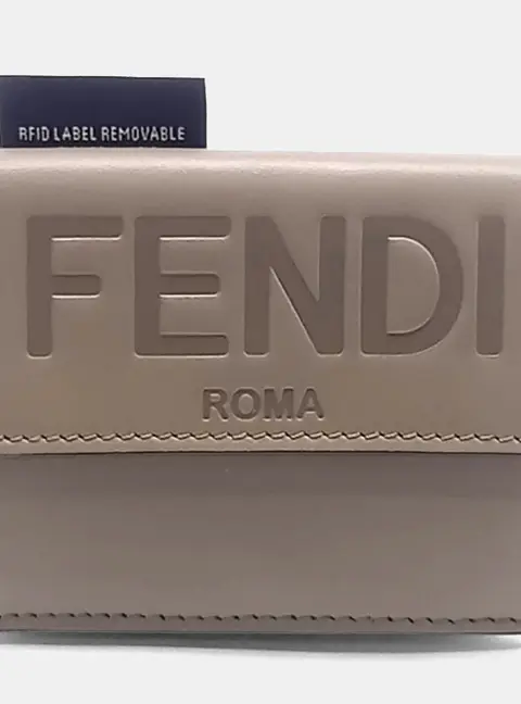 Fendi Micro Trifold Wallet Grayish Brown Leather Wallet Bag