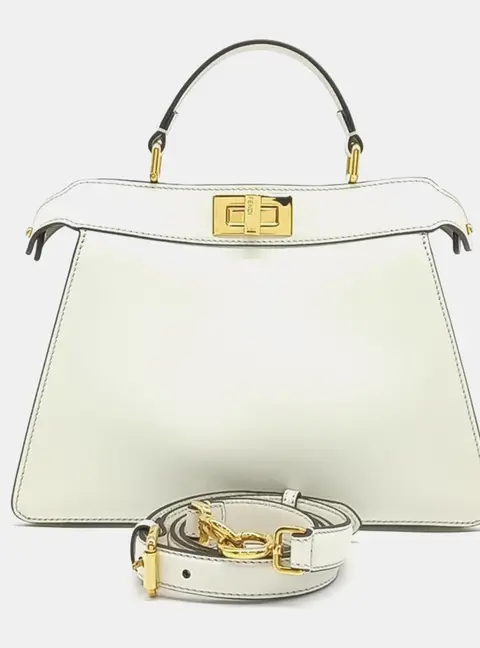 Fendi Peekaboo I See U Small White Selleria Leather Top Handle Bag