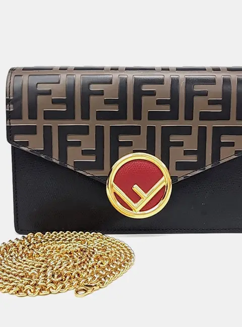 Fendi Black Brown Leather Can I F Mini Crossbody Bag (8BS006)