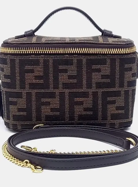 Fendi Brown Fabric  Vanity Tote and Crossbody Bag (8BS108)