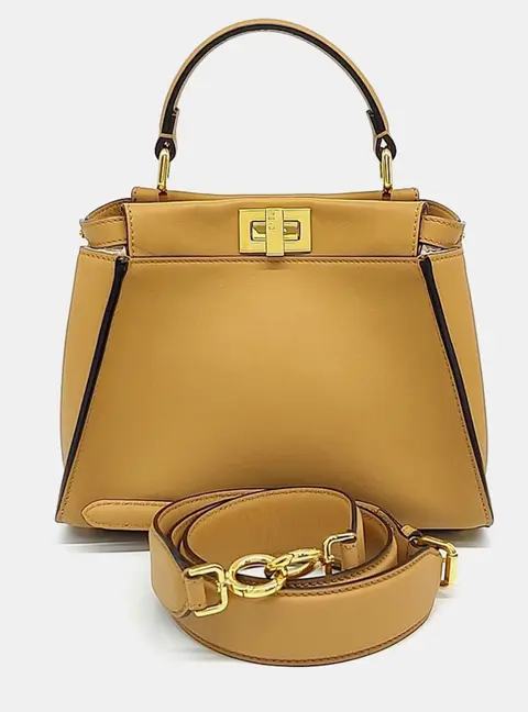 Fendi Peekaboo Mini Beige Leather Satchel Bag