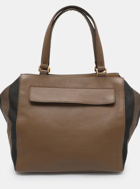 Fendi Brown/Tobacco Pequin Canvas,Suede and Leather Satchel