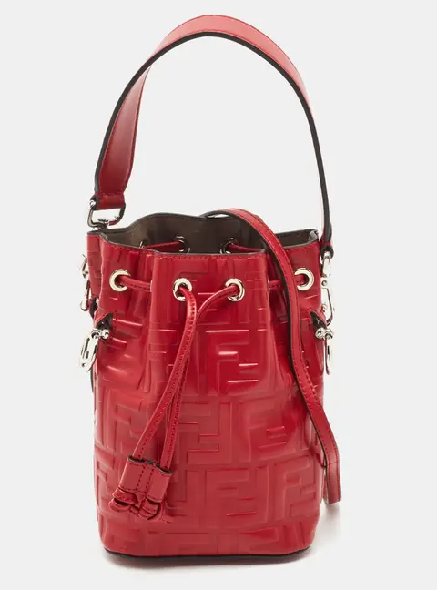 Fendi Mon Tresor Mini Red FF Leather Bucket Bag