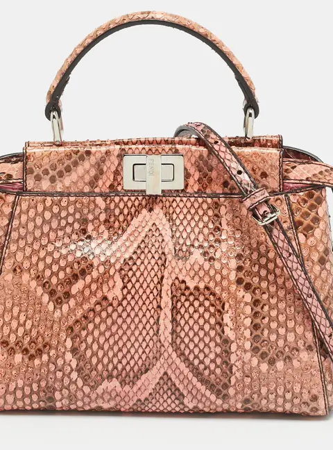 Fendi Peekaboo Mini Pink Python Top Handle Bag