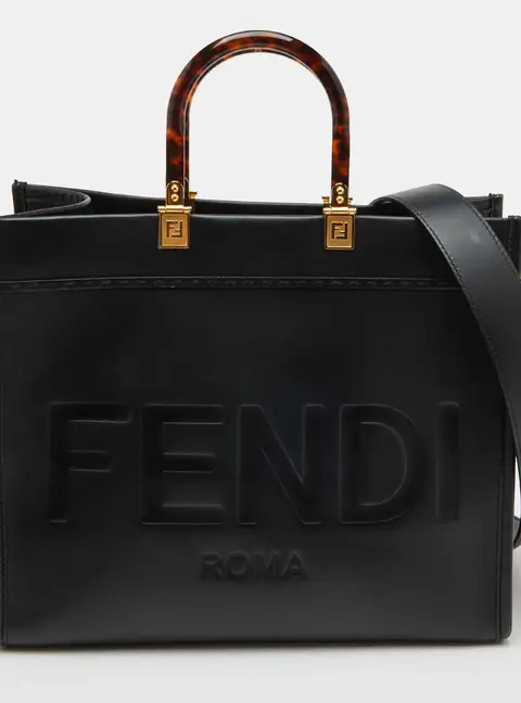 Fendi Sunshine Medium Black Leather Shopper Tote