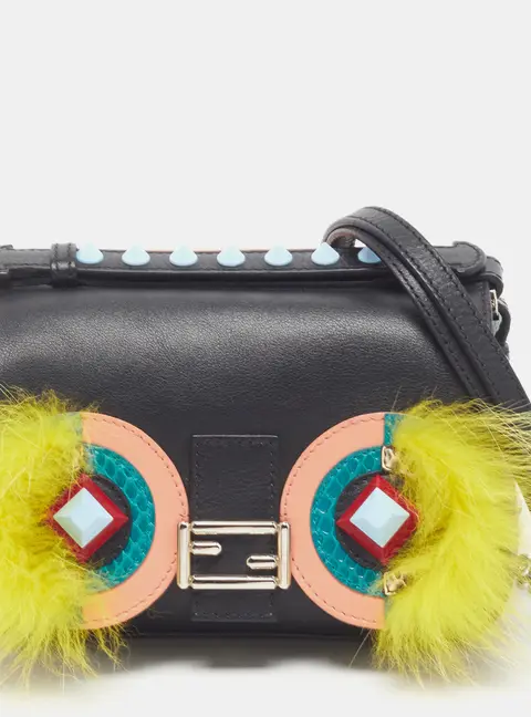 Fendi Buggie Baguette Micro Multicolor Leather and Fox Fur Crossbody Bag