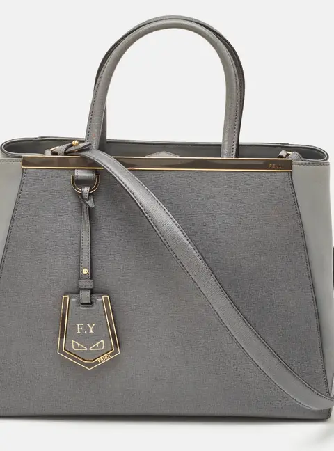 Fendi 2Jours Medium Grey Leather Tote