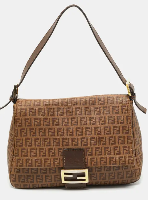 Fendi Mama Forever Brown Zucchino Coated Canvas Shoulder Bag