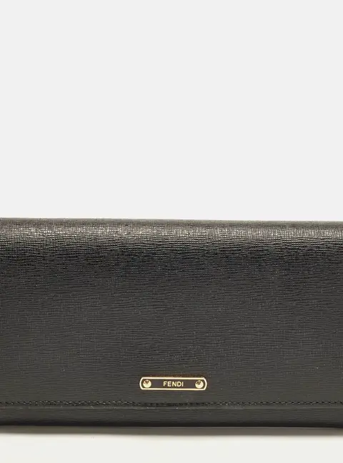 Fendi Black Leather Flap Continental Wallet
