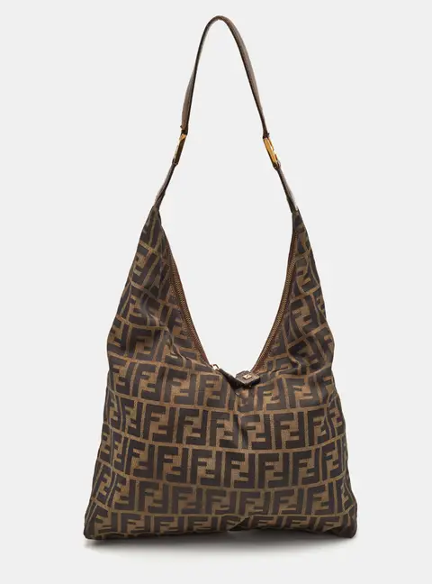 Fendi Vintage Brown Zucca Canvas and Leather Shoulder Bag