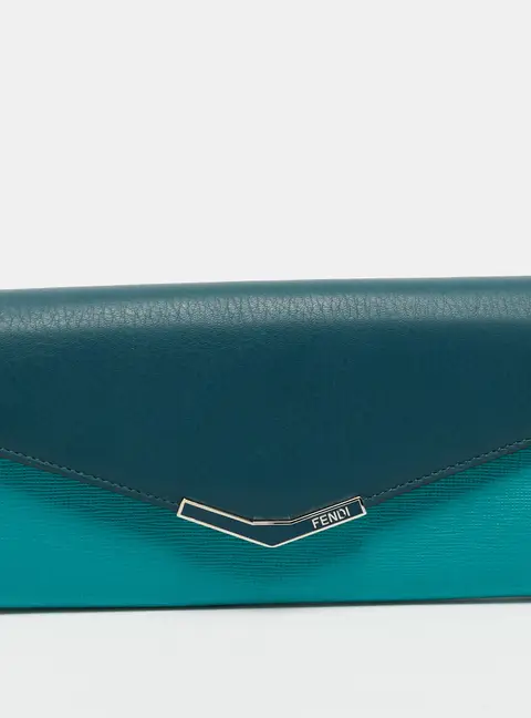 Fendi 2Jours Two Tone Green Leather Continental Wallet