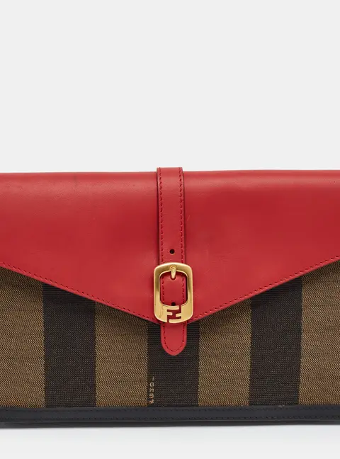 Fendi Bustina Tricolor Pequin Canvas and Leather Clutch