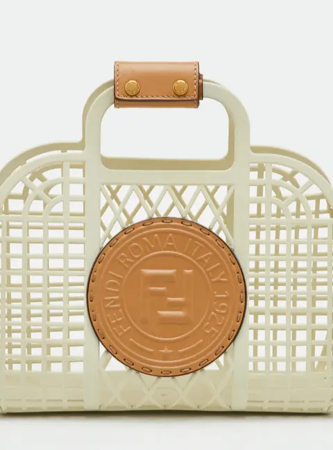 Fendi Basket Small Cream/Brown Plastic and Leather Tote