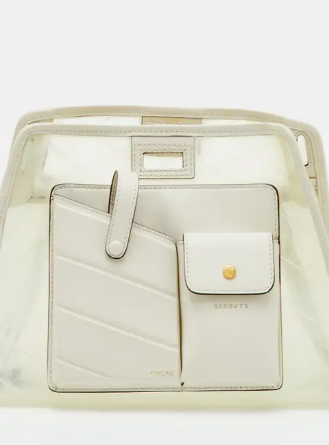 Fendi Peekaboo Defender Transparent/White PVC and Leather Pocket Clutch