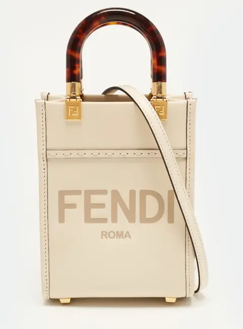 Fendi Sunshine Mini Off White Leather Tote
