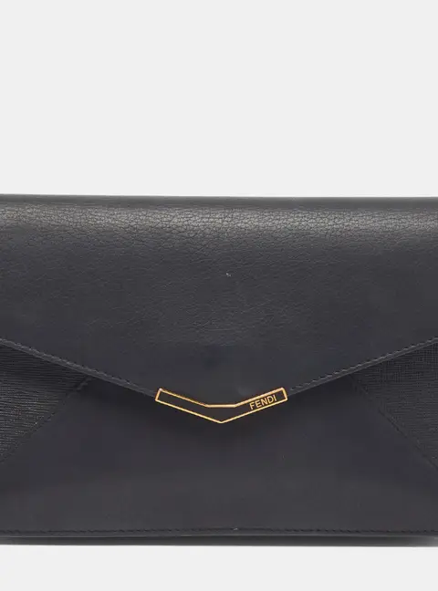 Fendi 2Jours Envelope Black Leather Clutch