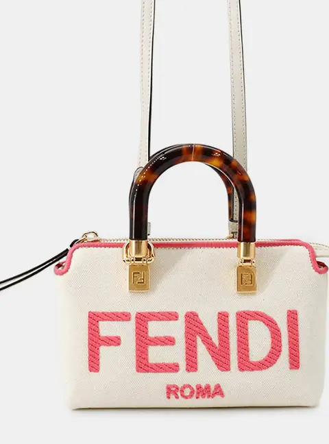 Fendi By The Way Mini White Canvas Top Handle Bag