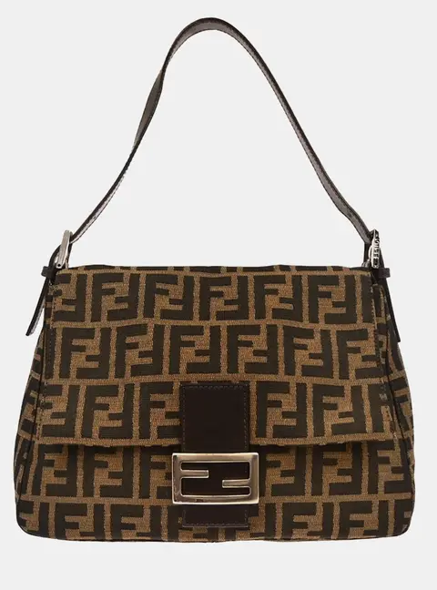 Fendi Mamma Baguette Medium Tobacco Zucca Canvas Shoulder Bag