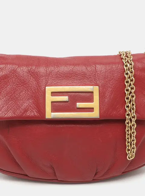 Fendi Fendista Chain Red Leather Crossbody Bag