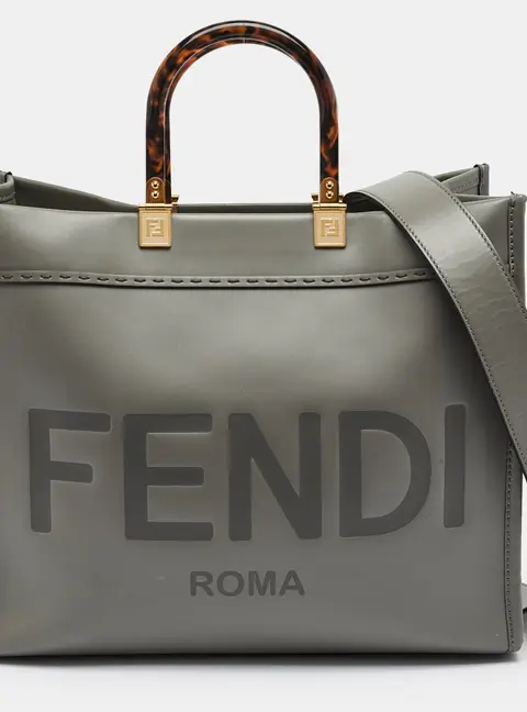 Fendi Sunshine Medium Grey Leather Shopper Tote