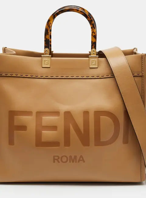 Fendi Sunshine Medium Tan Leather Shopper Tote