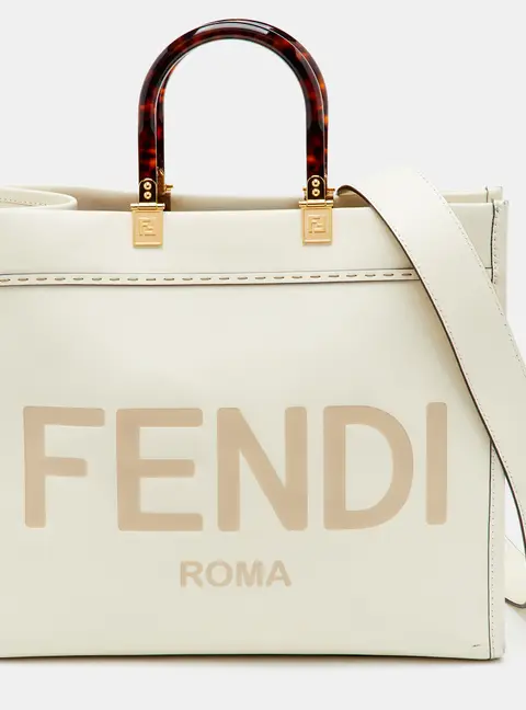 Fendi Sunshine Medium Off White Leather Tote