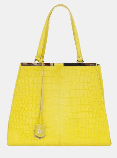 Fendi 3Jours Large Yellow Crocodile Embossed Pony Hair and Leather Top Handle Bag