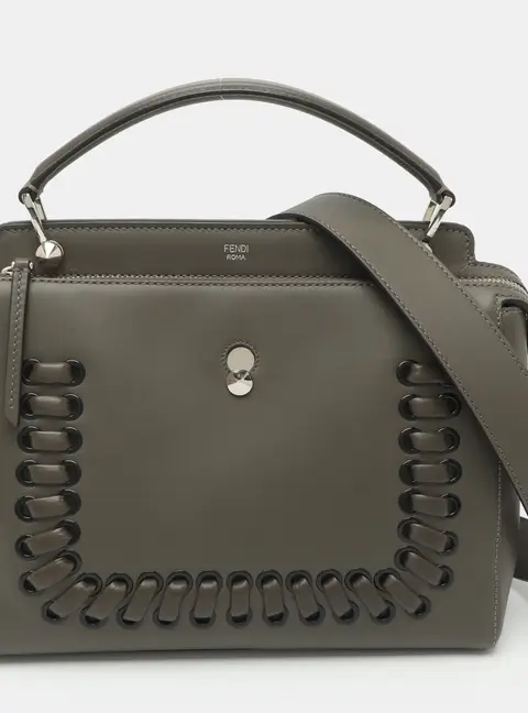 Fendi Dotcom Grey Leather Top Handle Bag